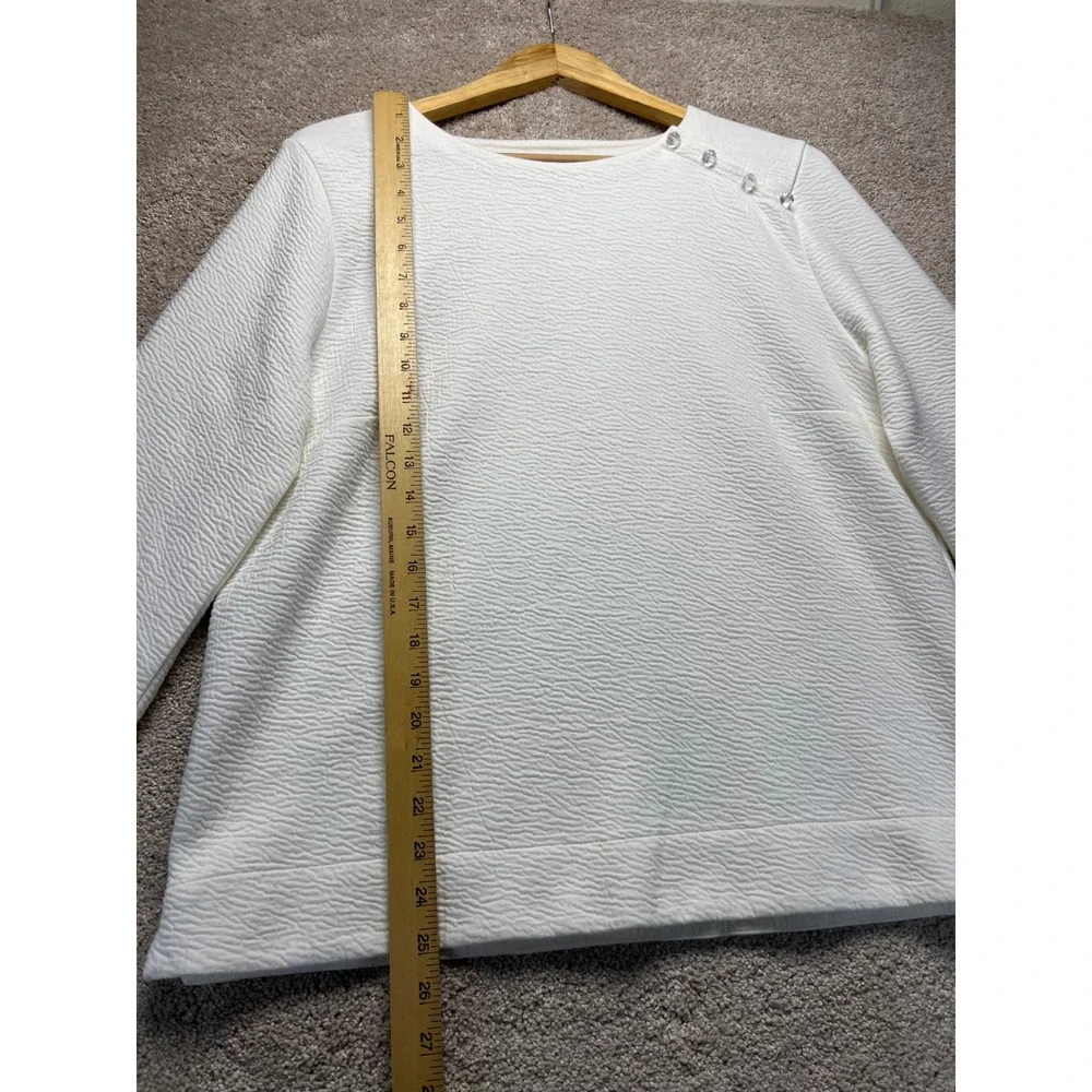 J. Crew Textured Crew Neck Sweatshirt Cream XL‎ Button Detail Preppy Coastal